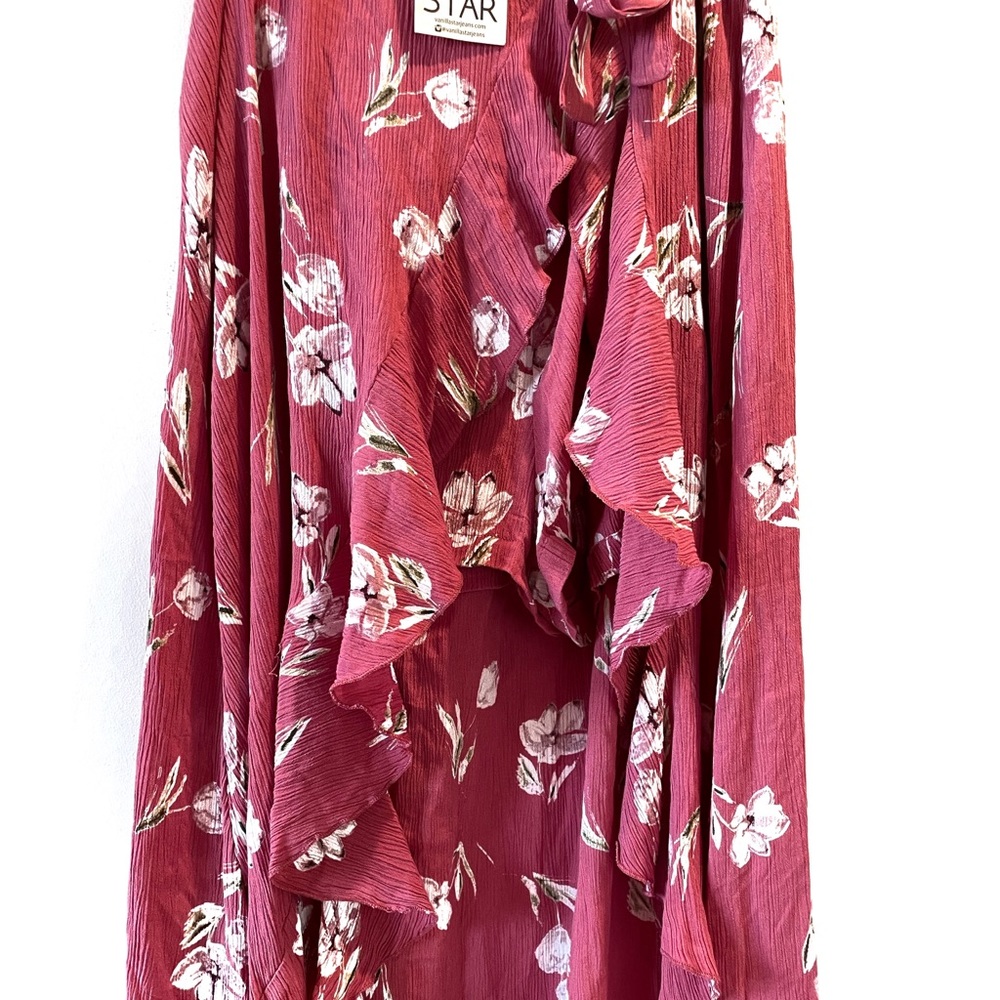 Brand New High Low Rose Pink Wrap Skirt Ruffle Edge Shorts Underneath Size L